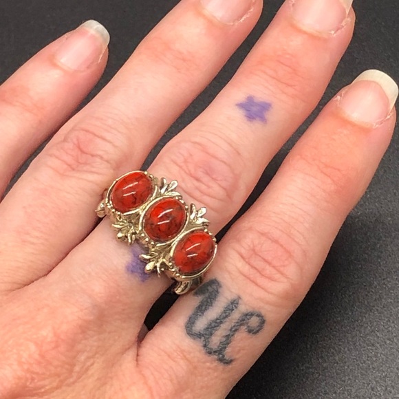 Vintage Red turquoise or red jasper adjustable ring - Picture 5 of 6